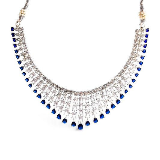 american diamond necklace set with dark blue stones