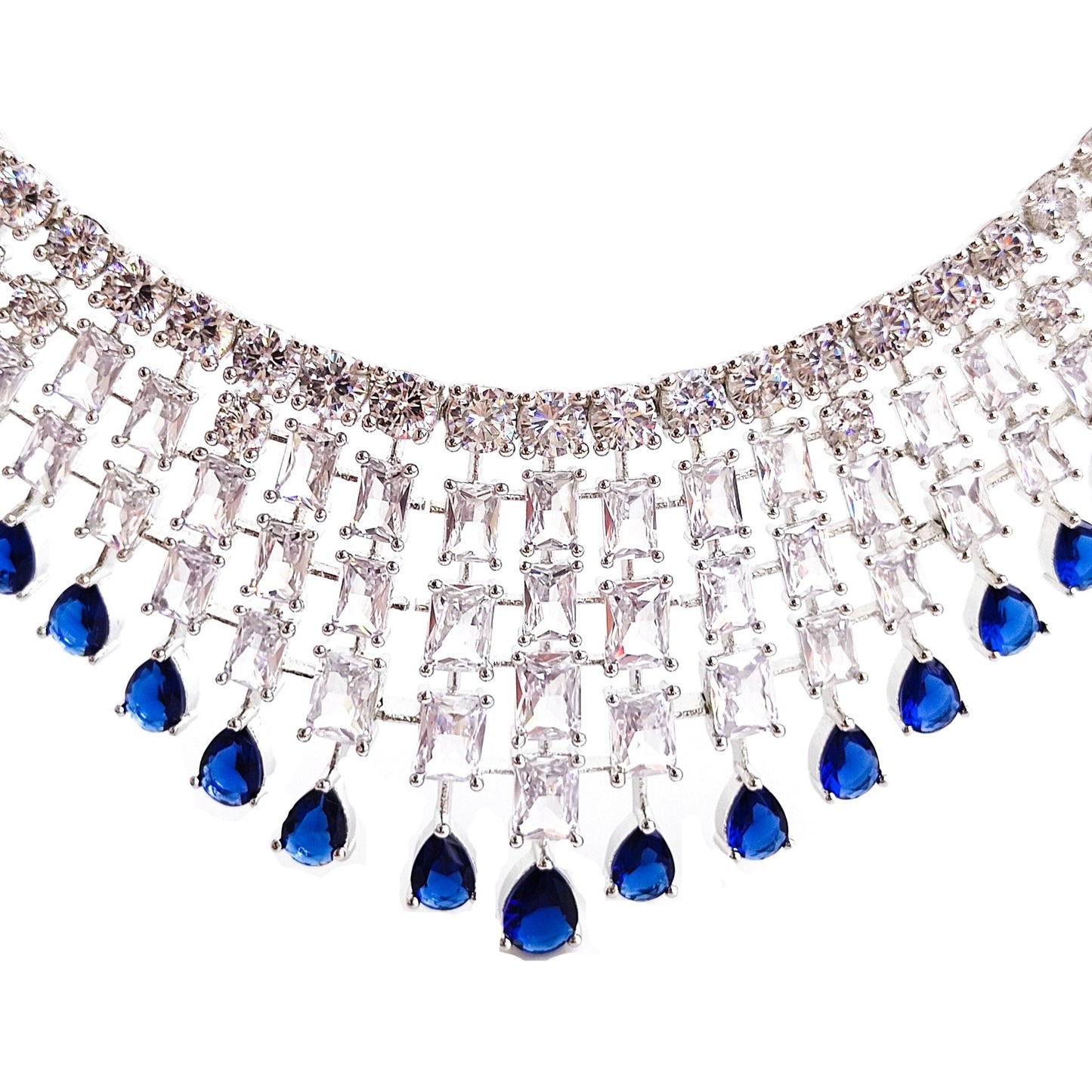 american diamond necklace set with dark blue stones