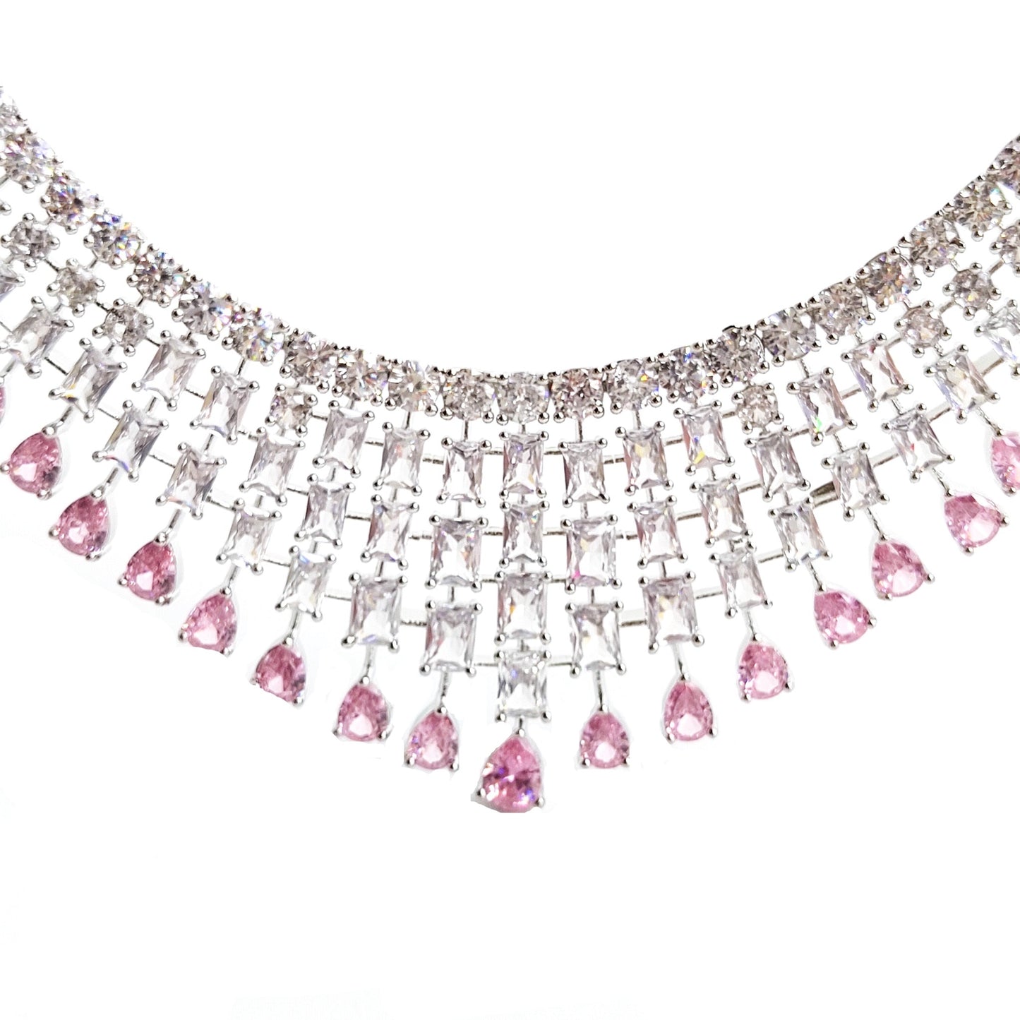 artificial diamond necklace with pink stones