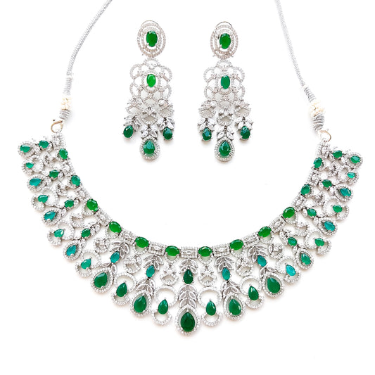 artificial green emerald diamond necklace set for wedding