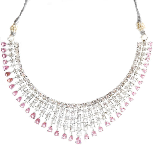 artificial diamond necklace with pink stones