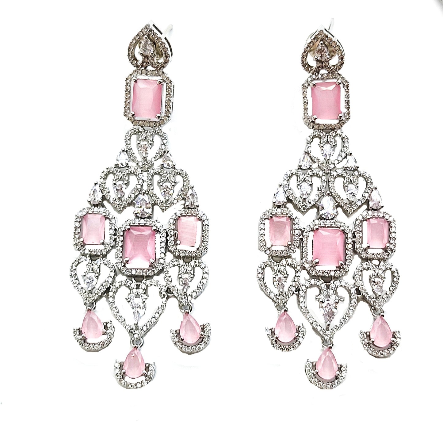 bridal artificial diamond necklace set with pink stones