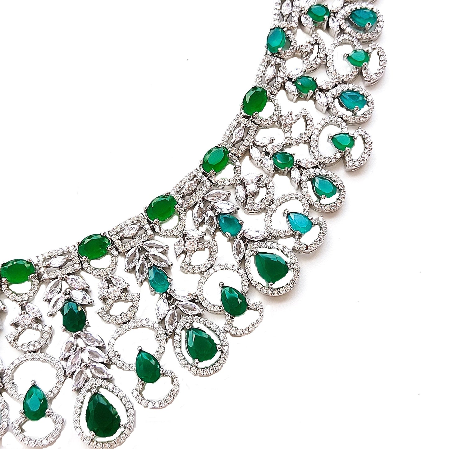 artificial green emerald diamond necklace set for wedding