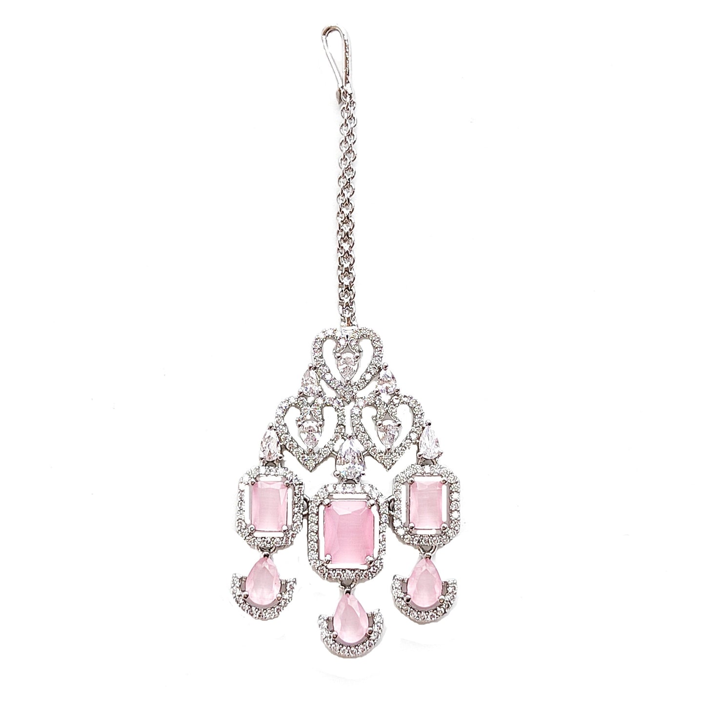bridal artificial diamond necklace set with pink stones