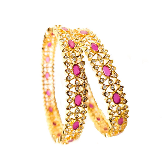 American Diamond Zircon Bangles with ruby stones