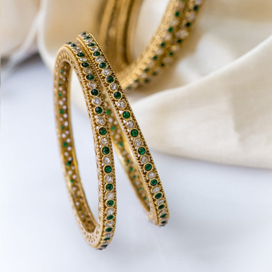 Green & white stone Bangles Online for women