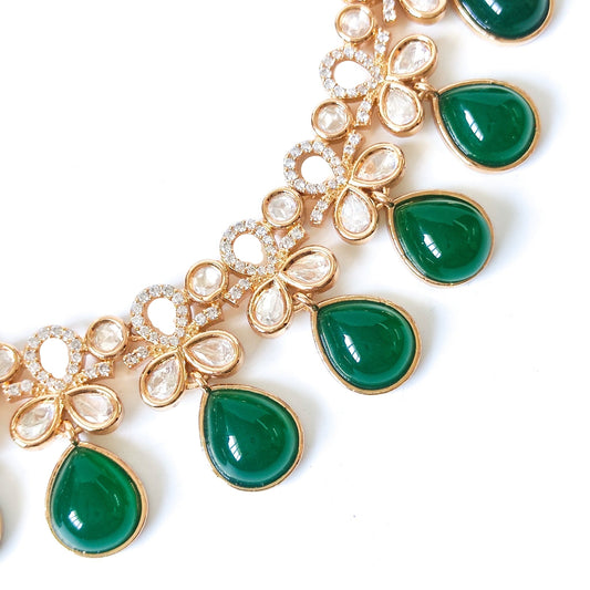 green stone kundan necklace online