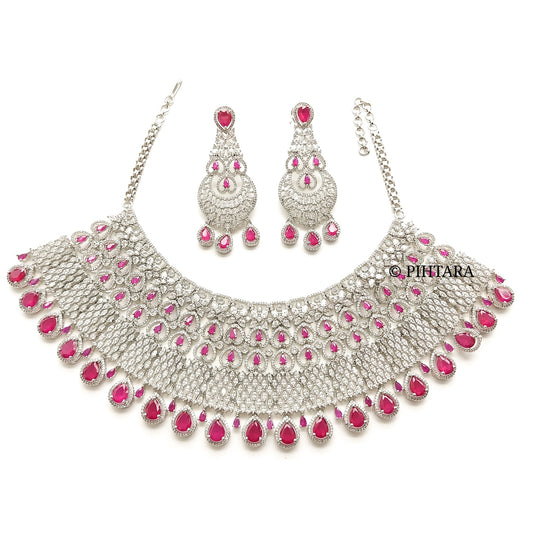 white stones bridal diamond choker set with ruby stones