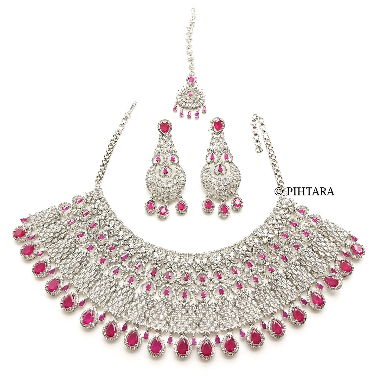 white stones bridal diamond choker set with ruby stones
