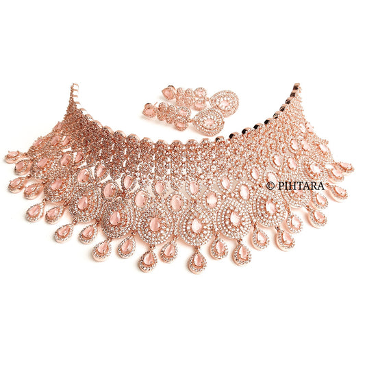 rose gold pink stone choker set