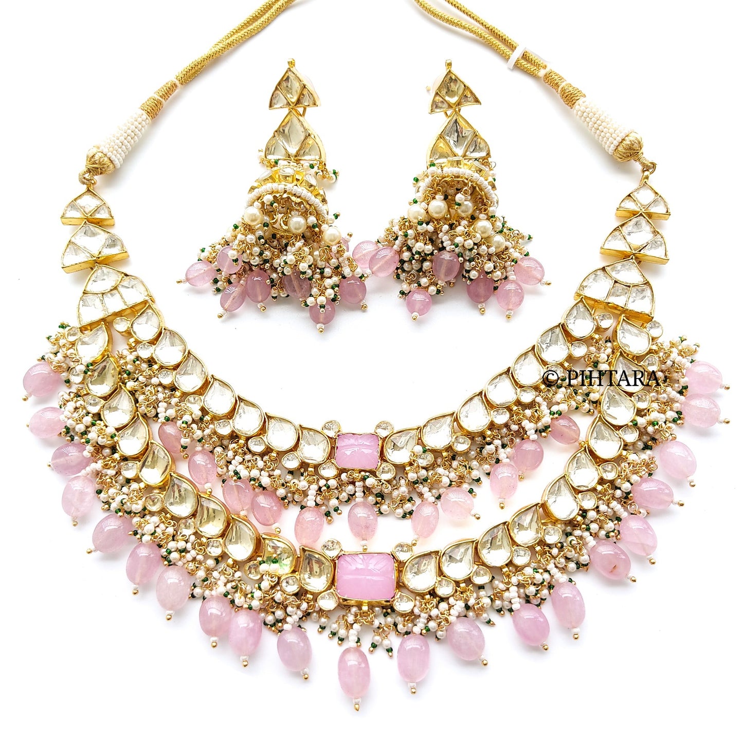 jadau kundan necklace with light pink beads