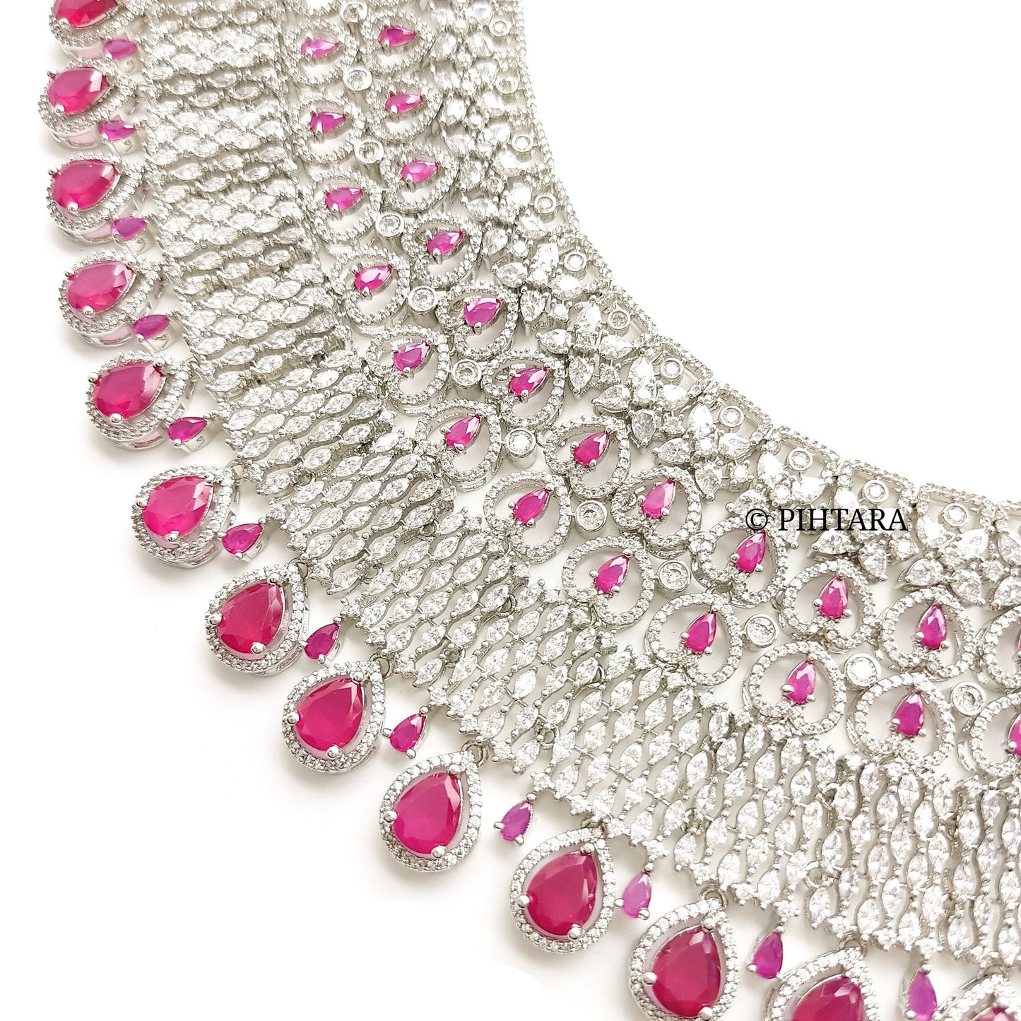 white stones bridal diamond choker set with ruby stones