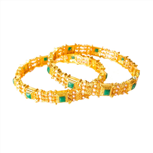 pearl bangles with green stones