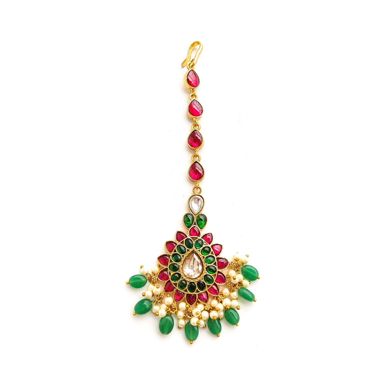 bridal maang tikka with green beads
