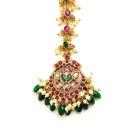 latest maang tikka designs with green beads