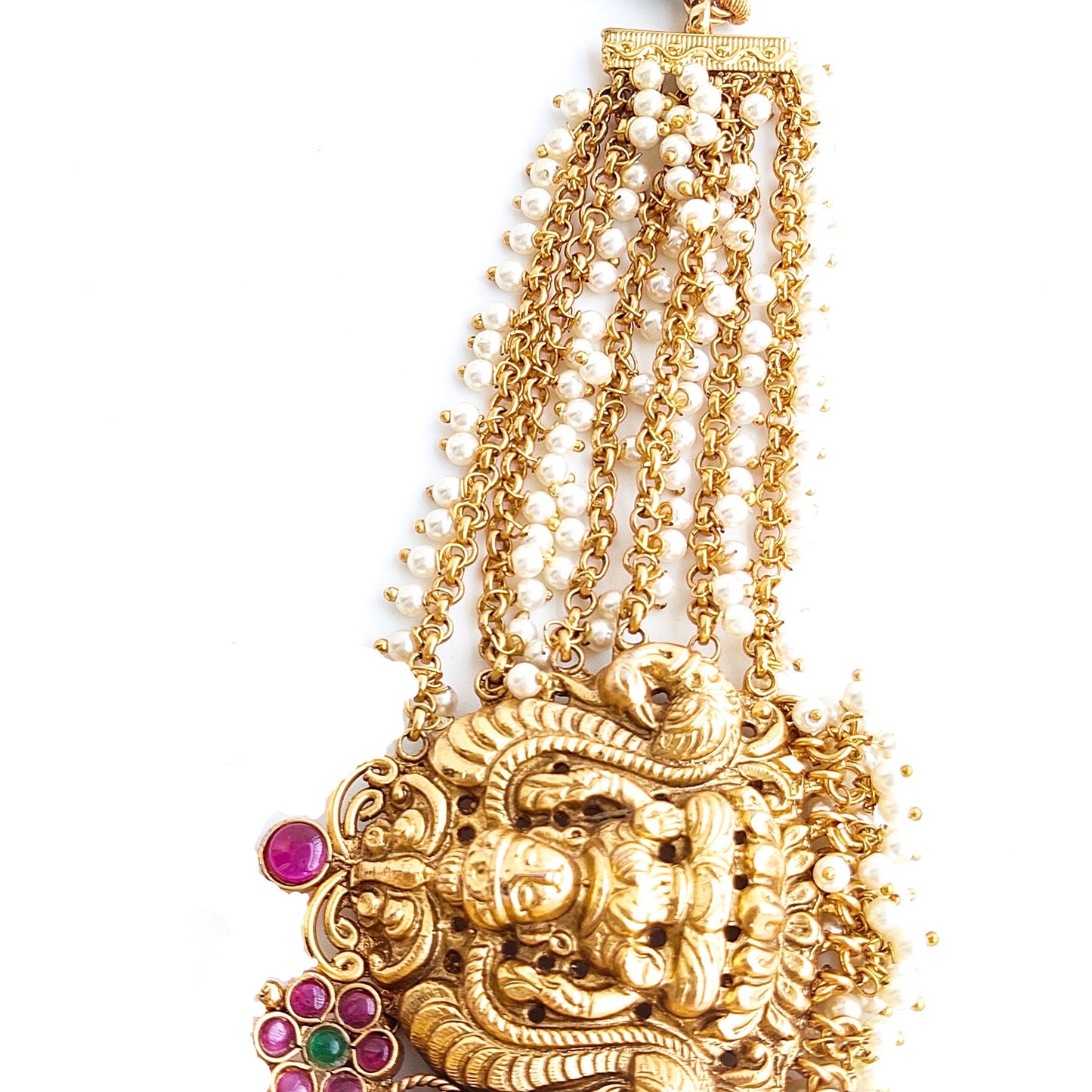 Heavy bridal pearl necklace with lakshmi motifs