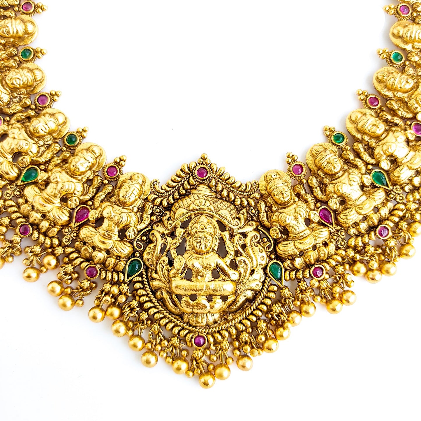 Antique gold lakshmi necklace set. Temple jewellery,