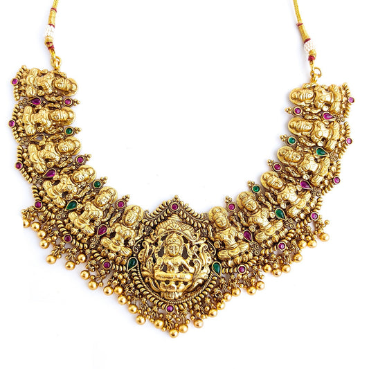 Antique gold lakshmi necklace set. Temple jewellery,