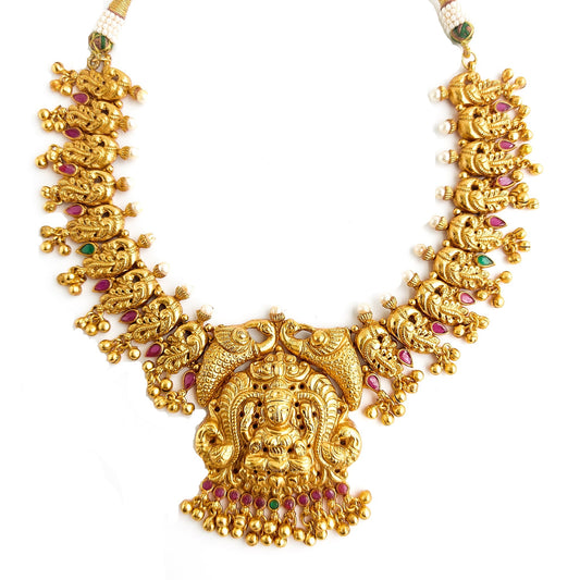 Gold necklace with lakshmi pendant