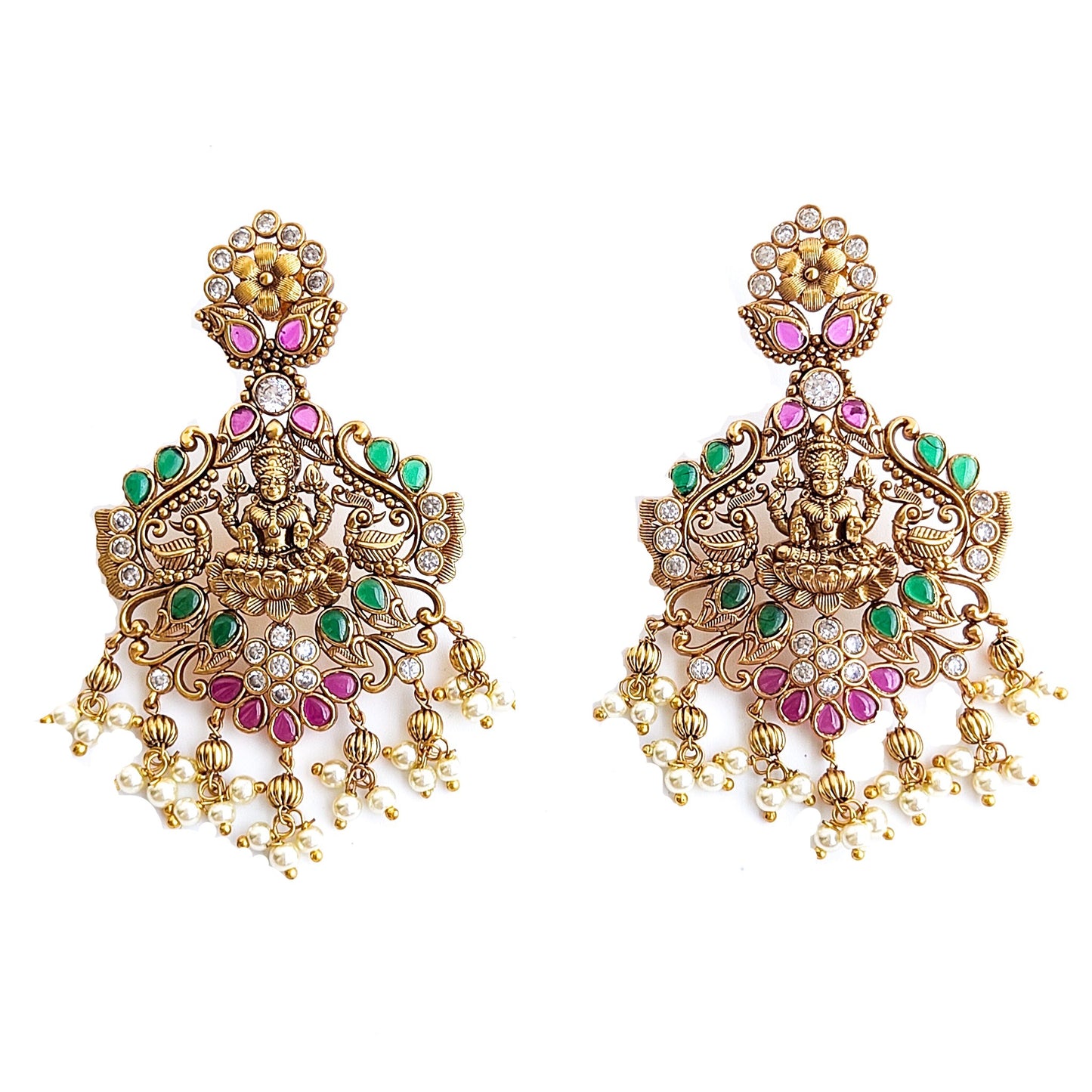 Bridal choker with lakshmi in antique gold finish and stones