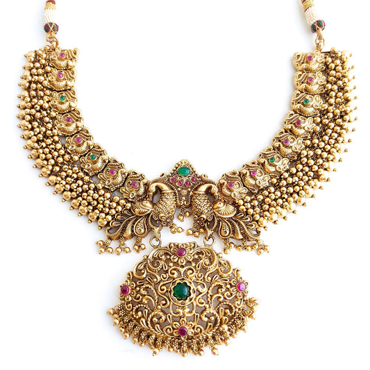 Antique gold necklace set with annapakshi