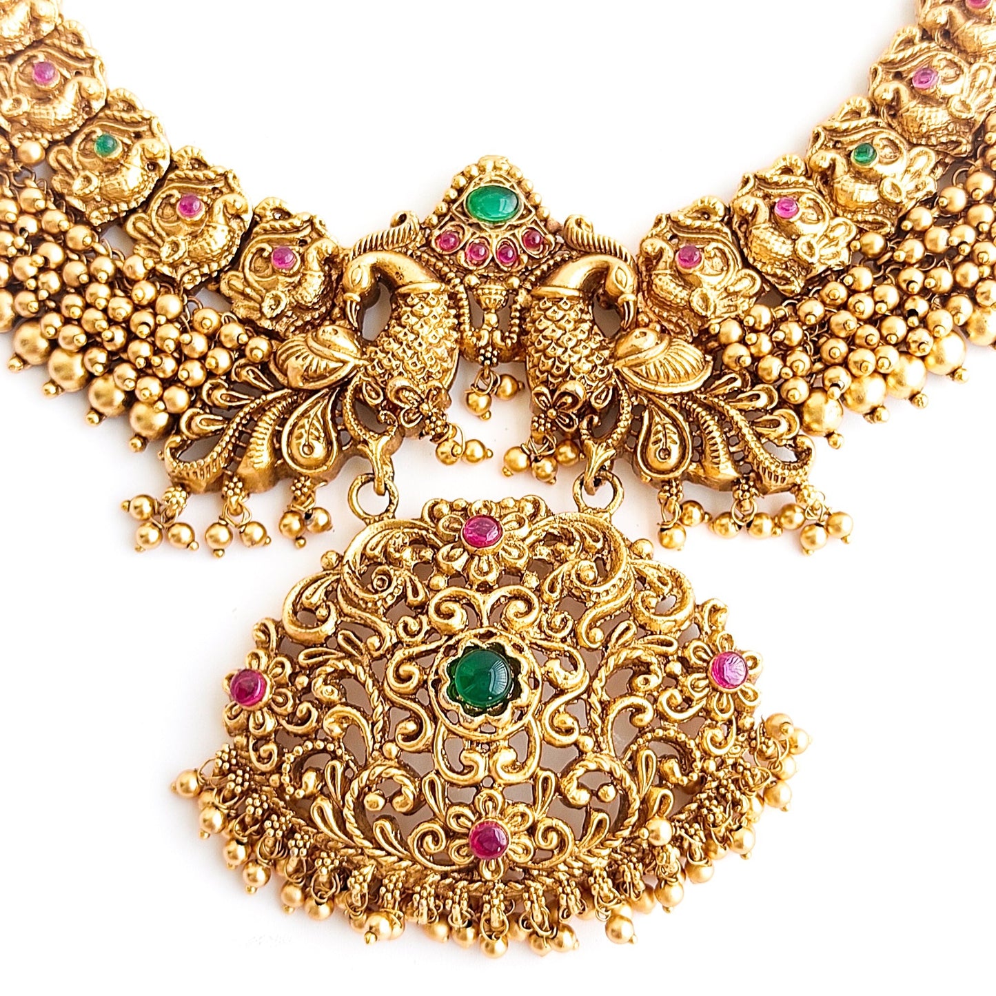 Antique gold necklace set with annapakshi