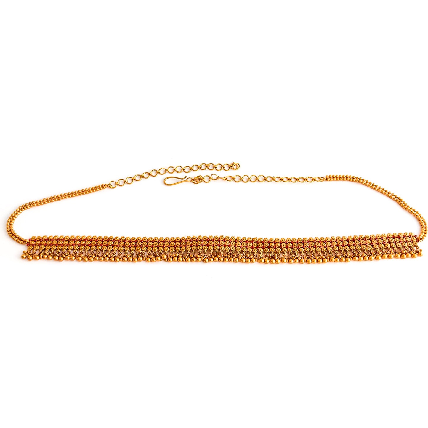Gold hip chain with red stones for sarees