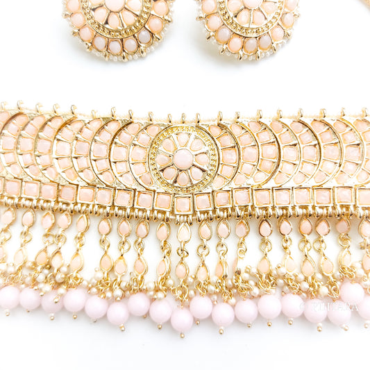 Baby pink choker set. Pastel pink stone choker set.