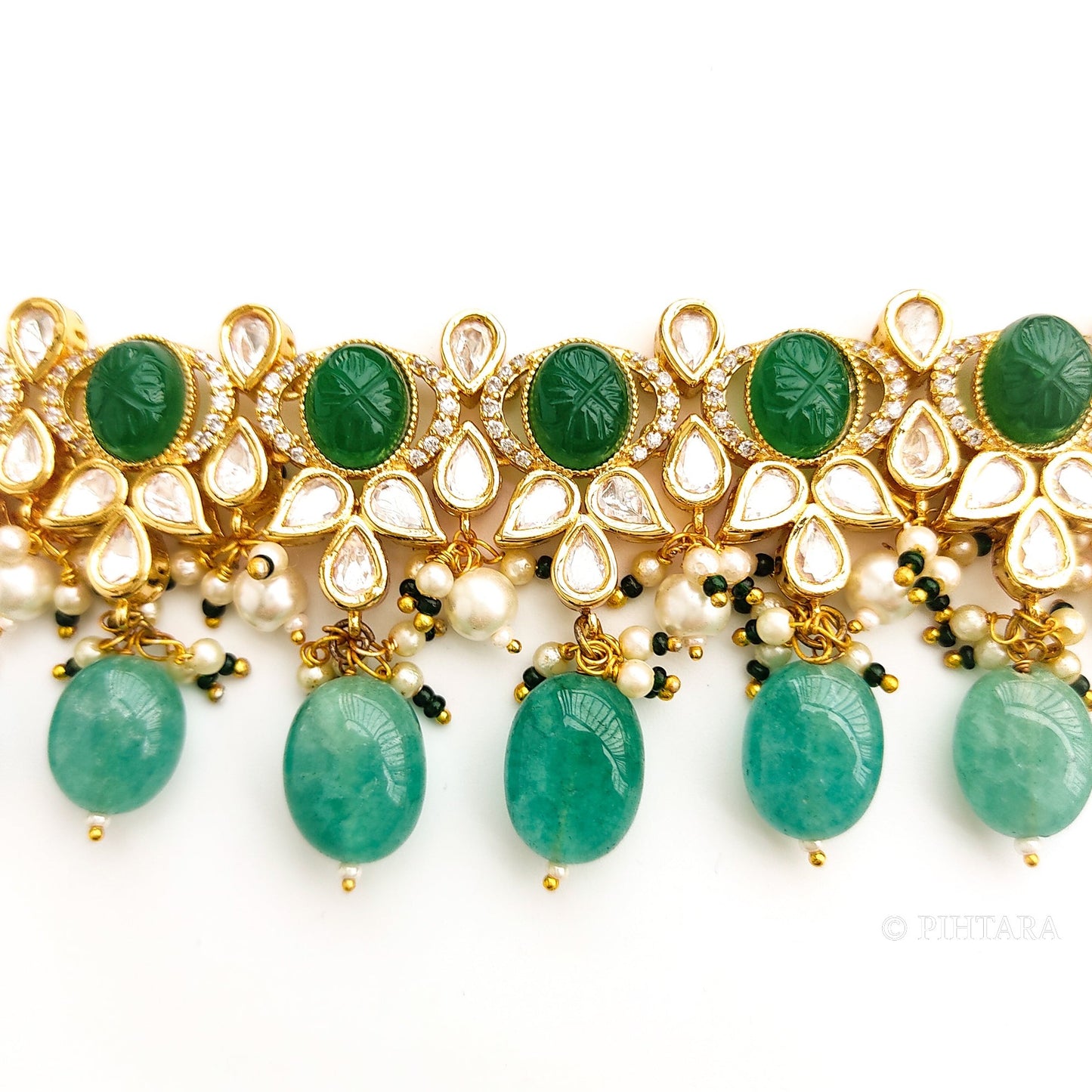 Polki choker with green stones and green beads