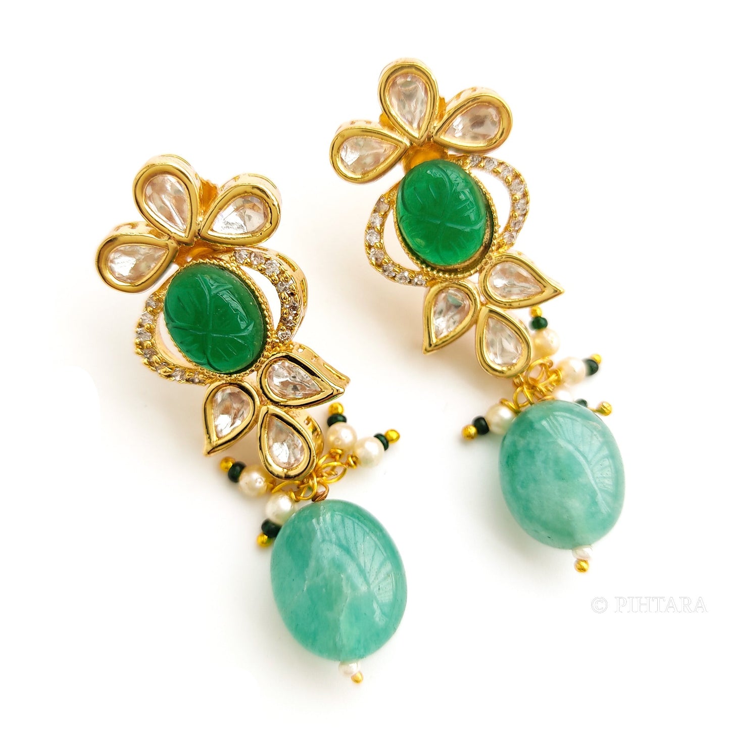 Polki choker with green stones and green beads