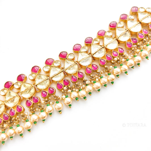 pink and white kundan choker set