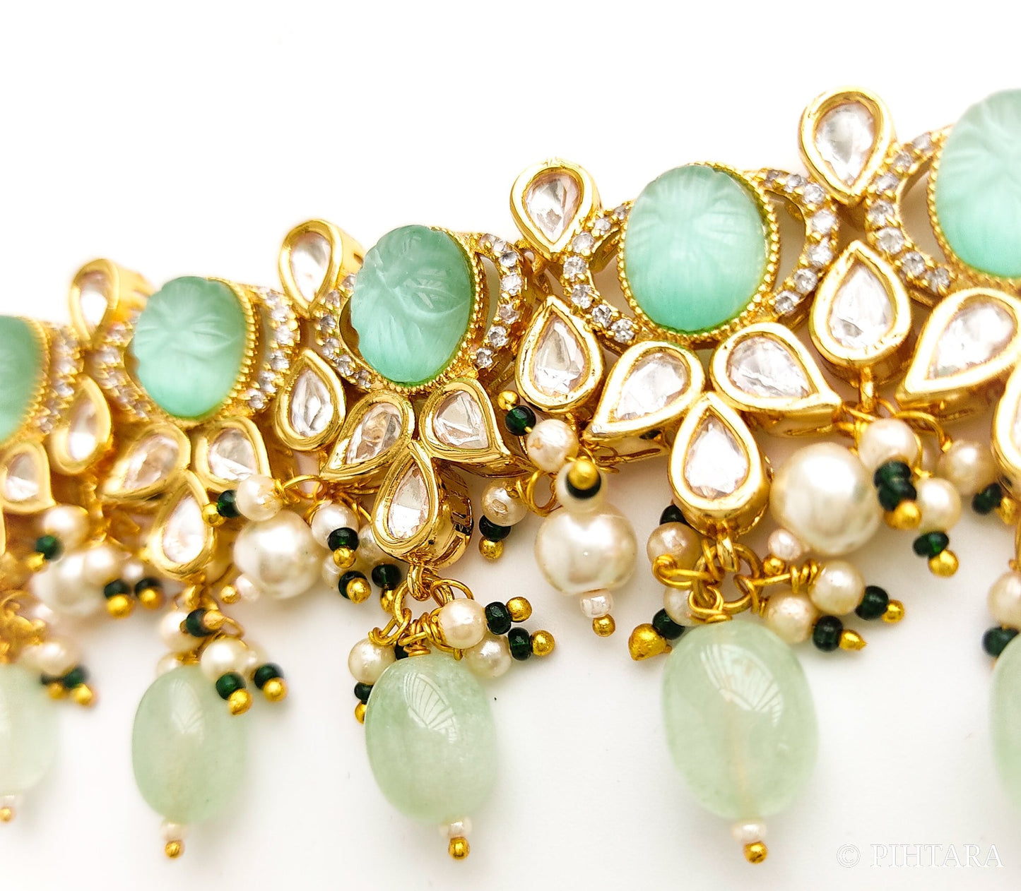 polki choker set with pastel blue stones