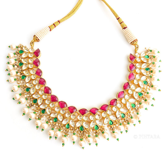 jadau kundan necklace set with pearls