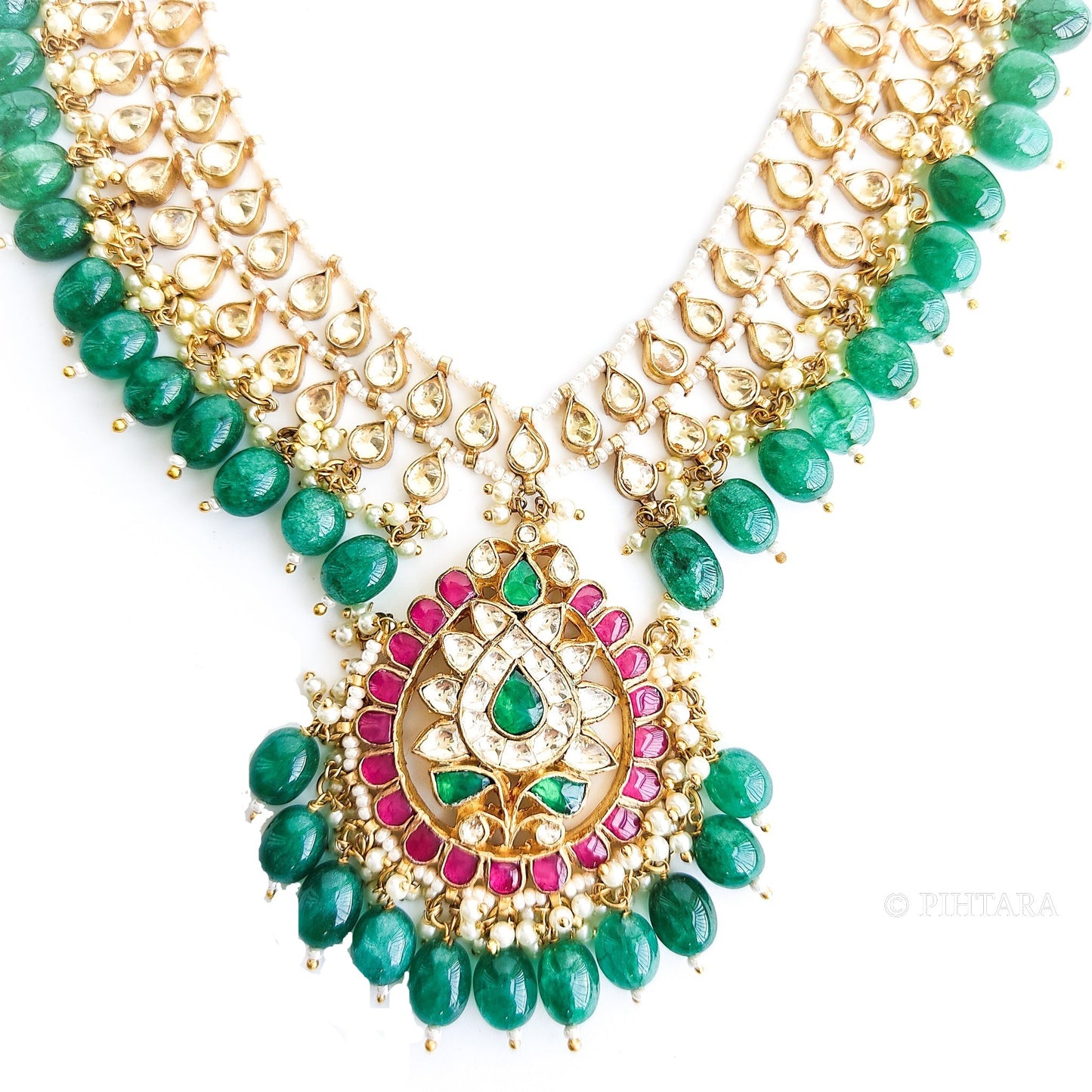kundan necklace with green beads