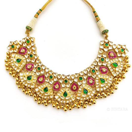 jadau kundan necklace set with gold beads