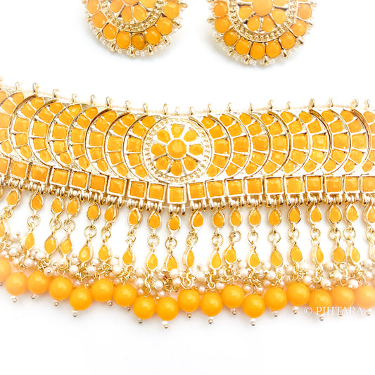 Haldi yellow choker with matching studs