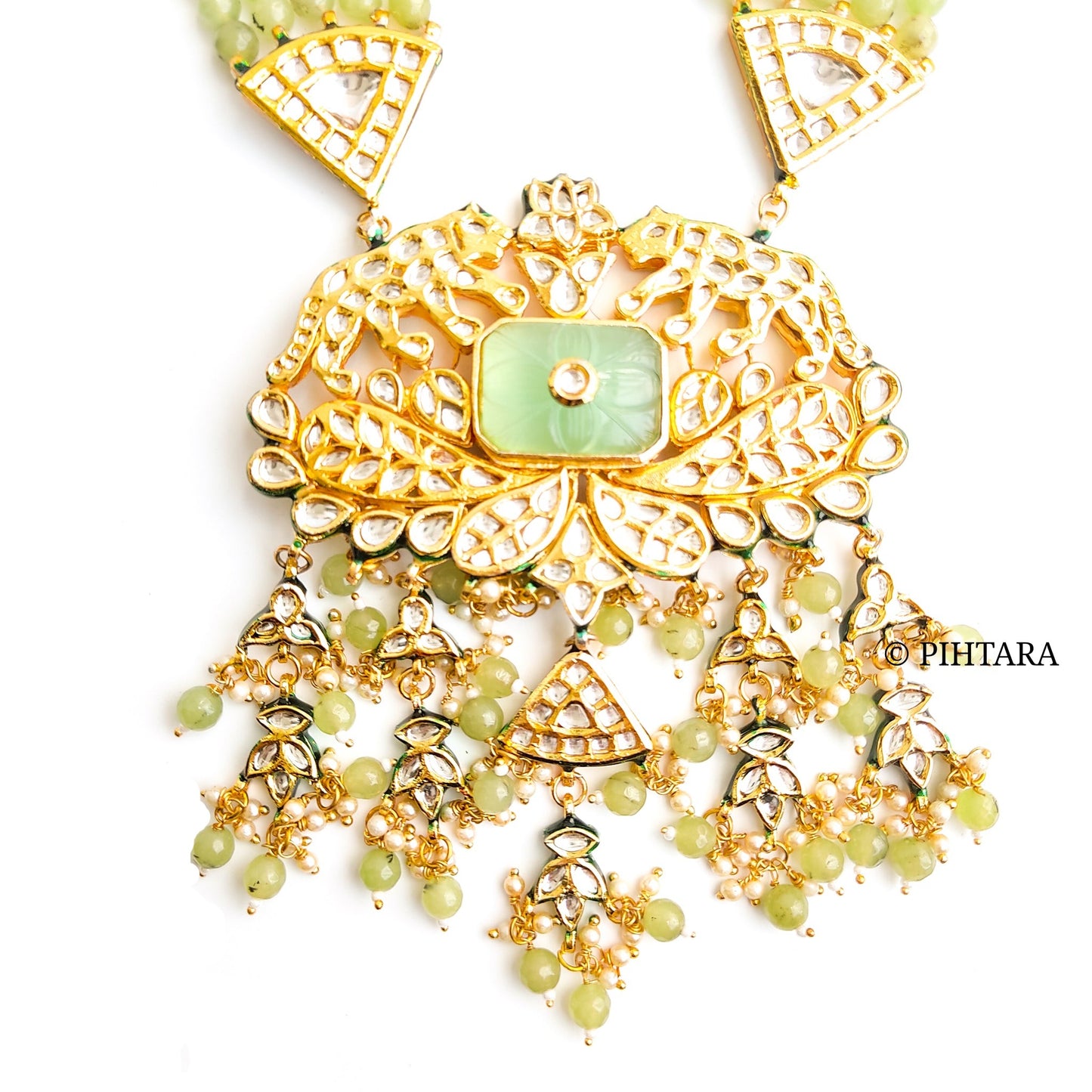 Light green beads long kundan haar set