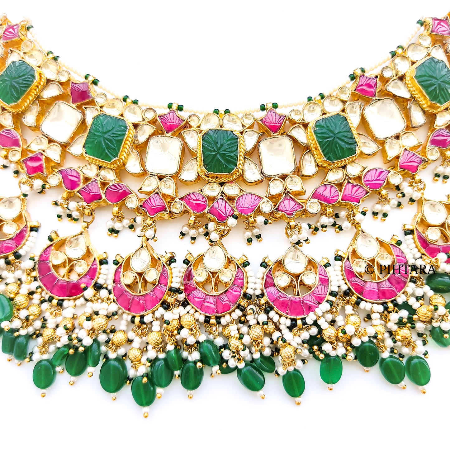 Jadau kundan necklace set with green beads