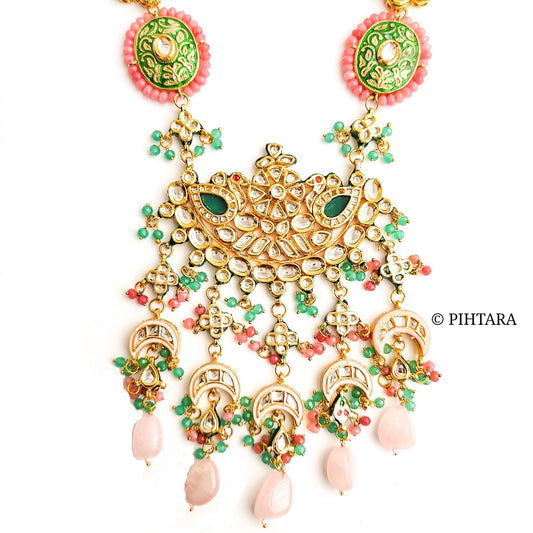 pink beads kundan haar set