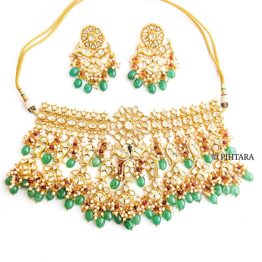 Polki bridal choker with green beads