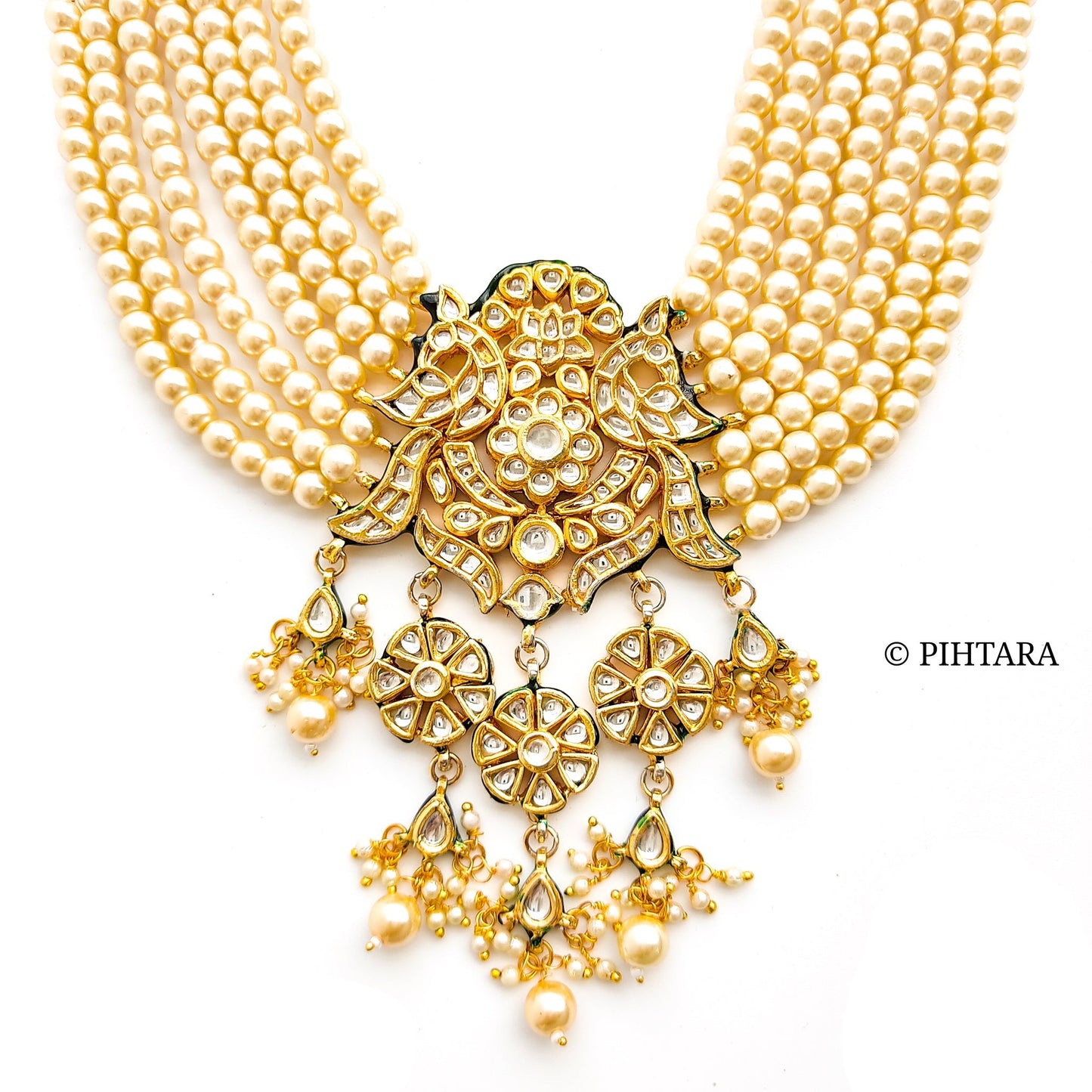 Pearls long haar set with kundan pendant