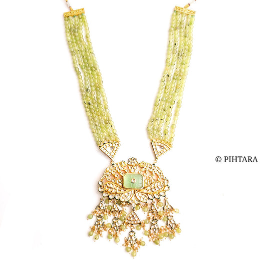 Light green beads long kundan haar set