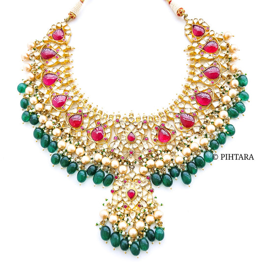 Jadau kundan necklace set with green beads