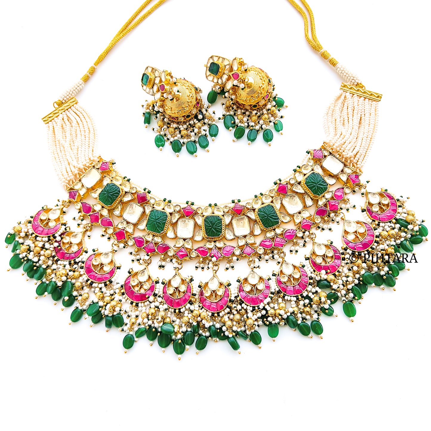 Jadau kundan necklace set with green beads