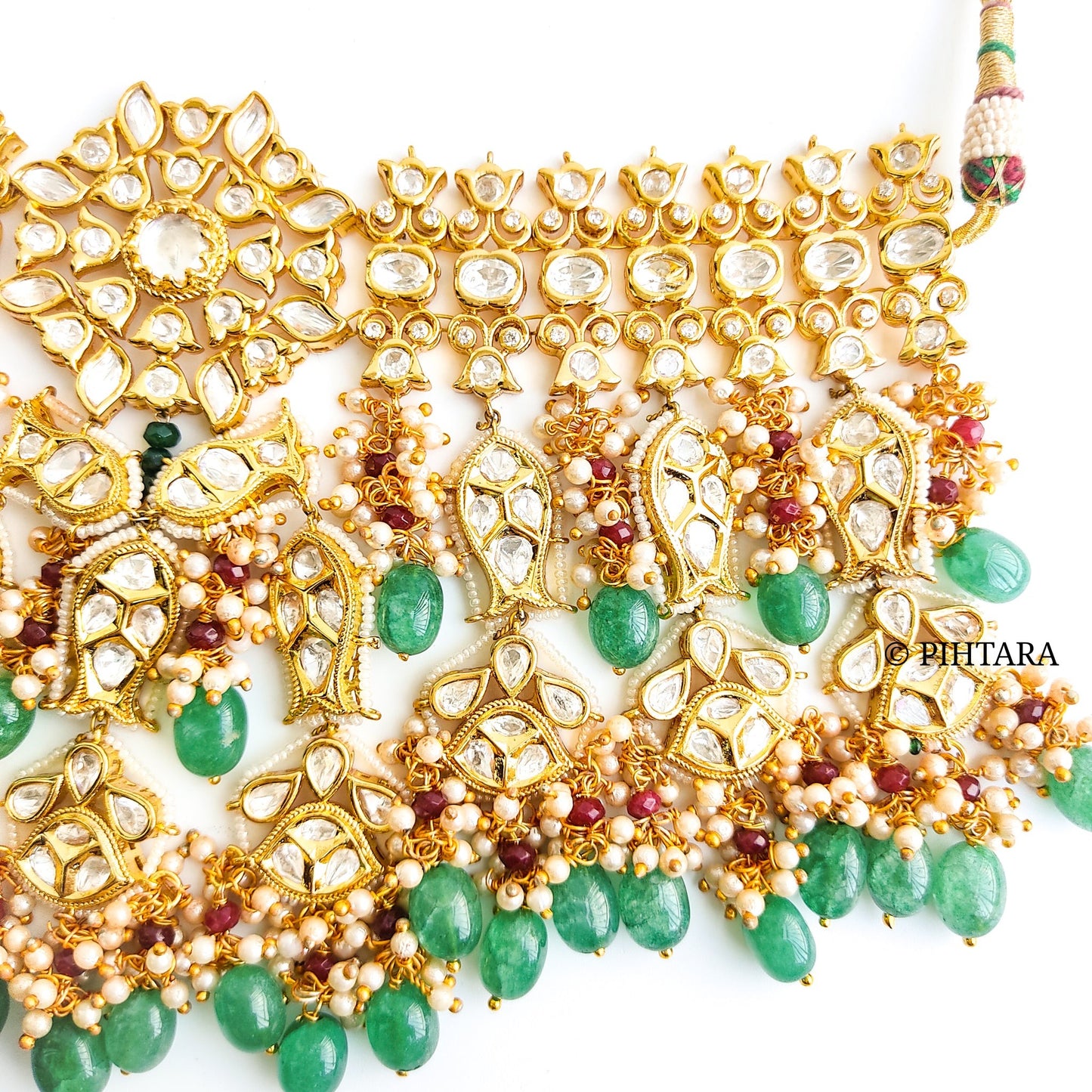 Polki bridal choker with green beads