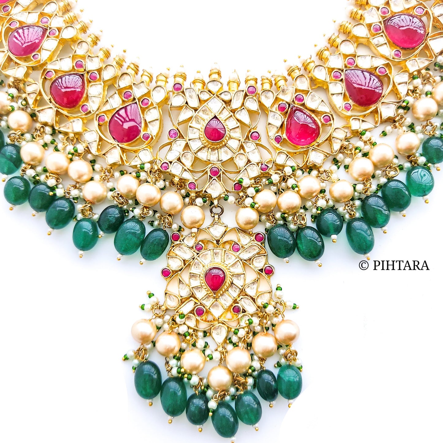 Jadau kundan necklace set with green beads
