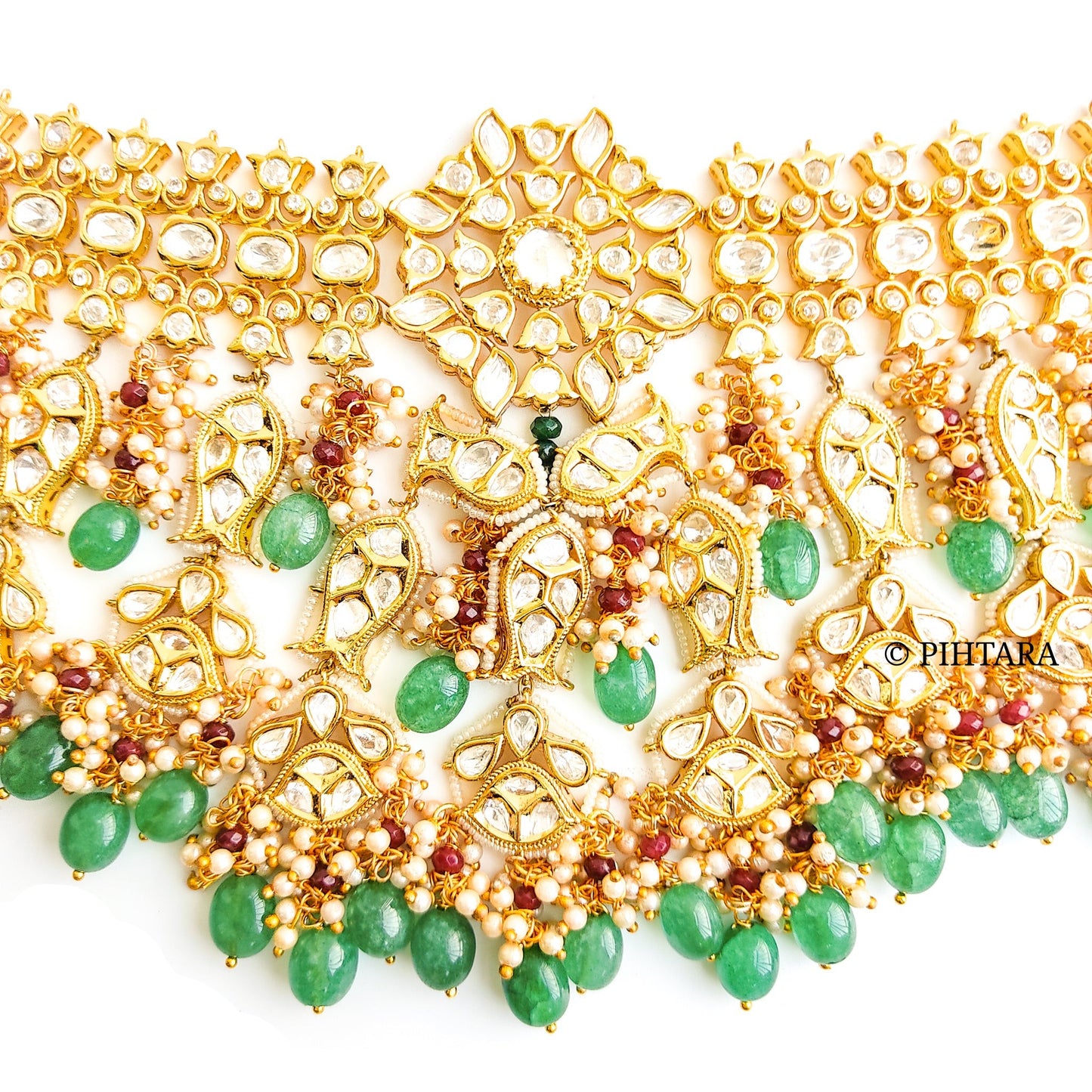Polki bridal choker with green beads
