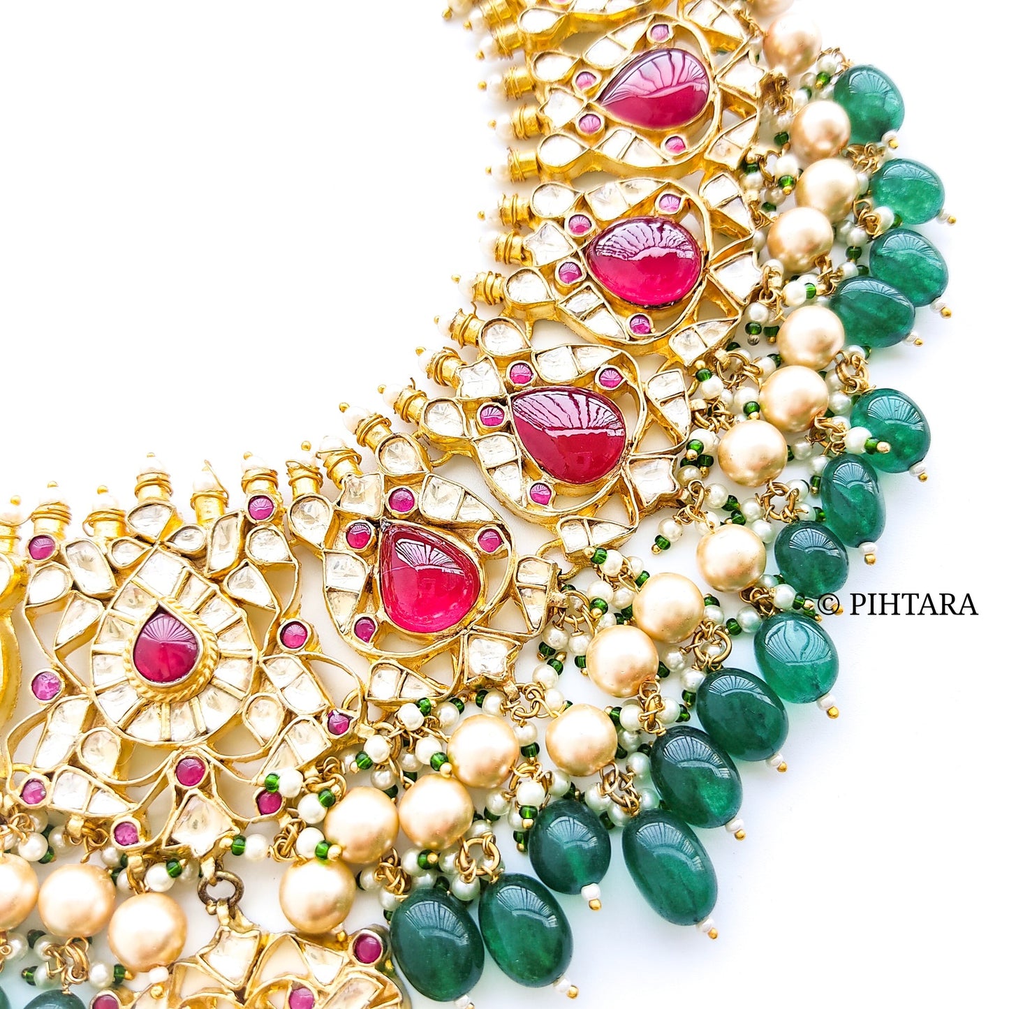 Jadau kundan necklace set with green beads
