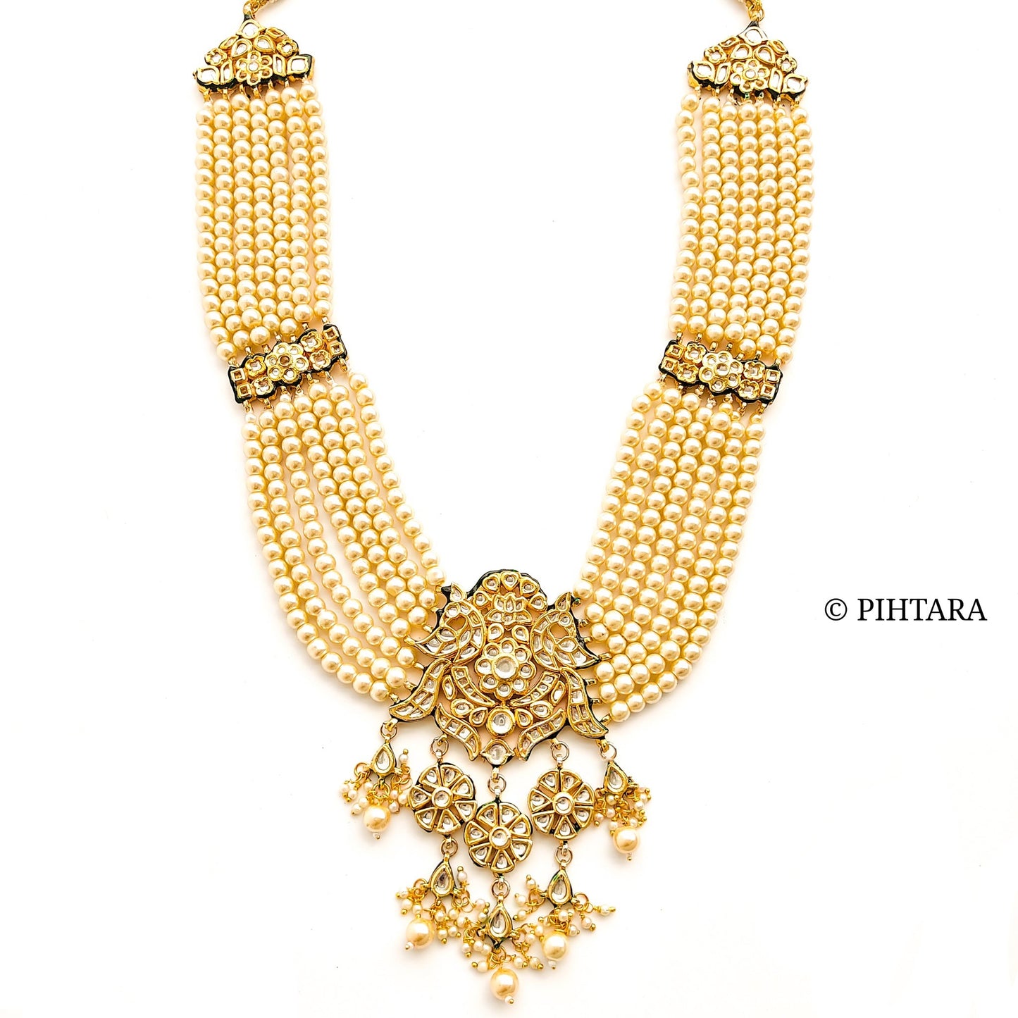 Pearls long haar set with kundan pendant