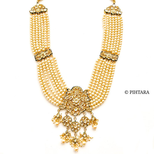 Pearls long haar set with kundan pendant